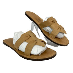 Lety‎ Sandals Womens Sz 8 Beige Leather Strappy Slip On Flat